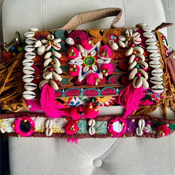 Boho Banjara Embellished Bag with shells and fringes|Sling Bag - Picture 4 of 7